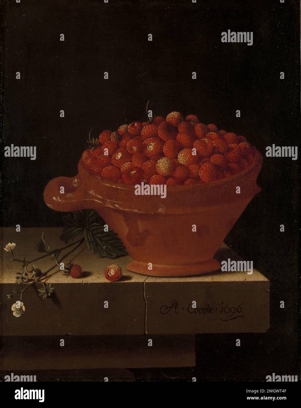 A Bowl of Strawberries on a Stone Plinth, 1696 painting A test of ...