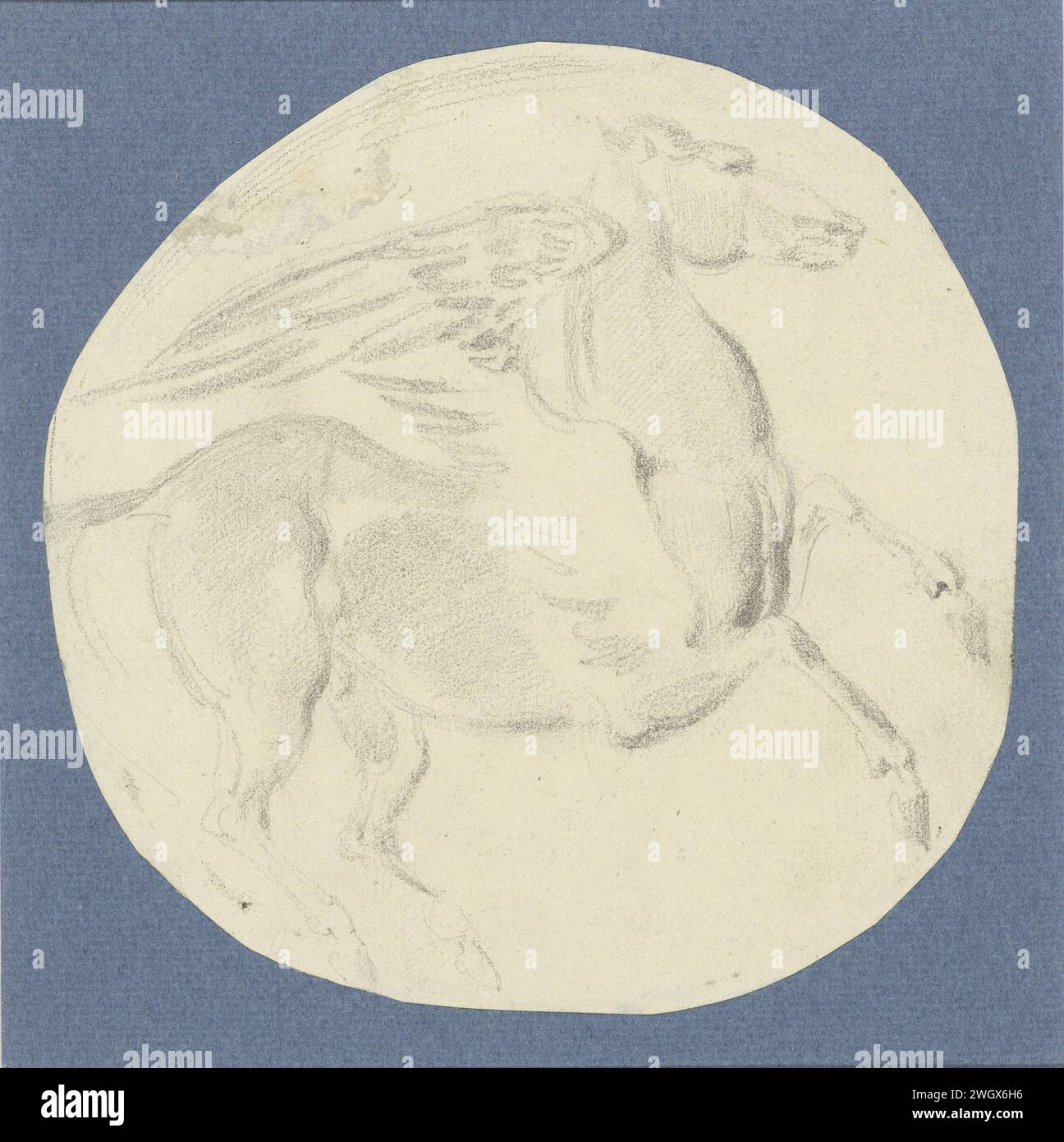Pegasus, Louis Boulanger, 1816 - 1867 drawing   paper. pencil  Pegasus, the winged horse Stock Photo