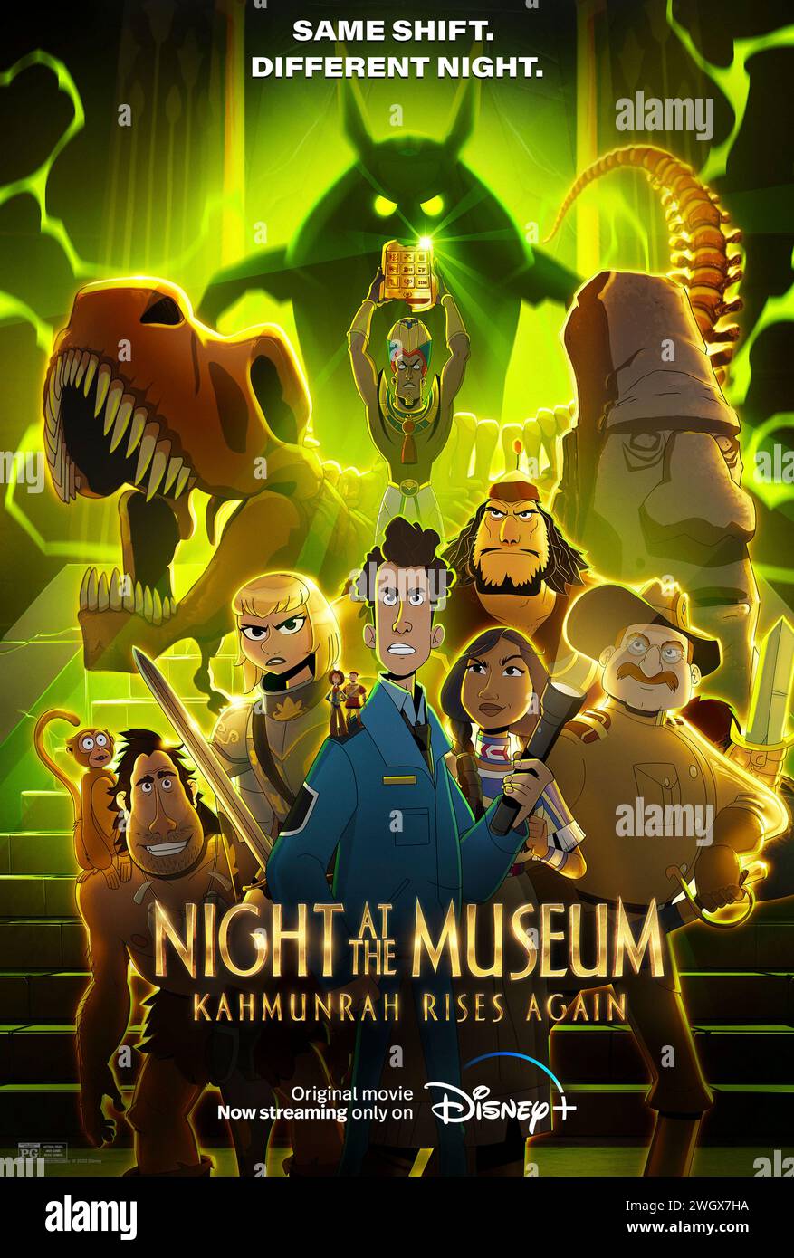 Night at the Museum: Kahmunrah Rises Again (2022) directed by Matt Danner and Justin Lovell and starring Joshua Bassett, Jamie Demetriou and Alice Isaaz. Nick Daley hesitates becoming a museum nightwatchman and Kahmunrah returns to conquer the world. US publicity poster ***EDITORIAL USE ONLY***. Credit: BFA / Disney+ Stock Photo