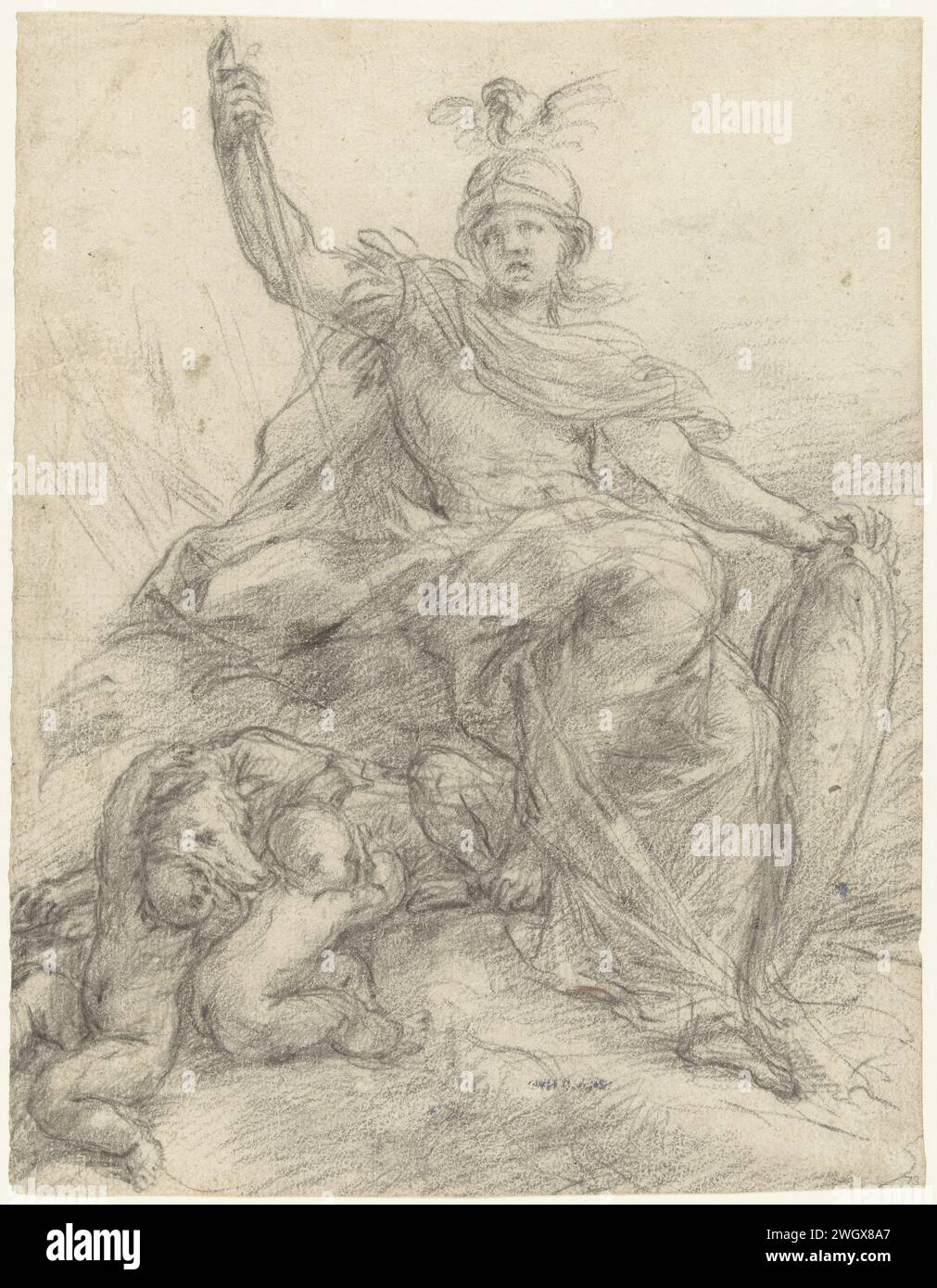 Minerva as Rome, Alessandro Algardi, c. 1640 - c. 1650 drawing   paper. chalk  (story of) Minerva (Pallas, Athena) Stock Photo