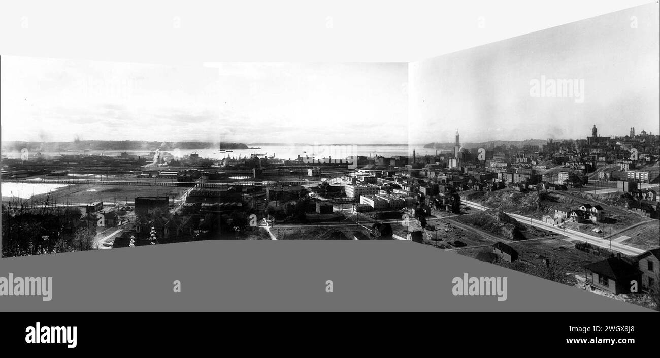 Asahel Curtis panorama of Seattle from Beacon Hill, 1914. Stock Photo