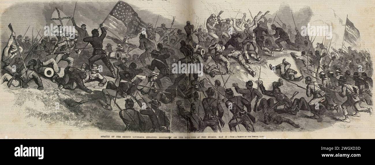 Assault of the Second Louisiana (colored regiment) on the Rebel Works at Port Hudson, May 27. Stock Photo