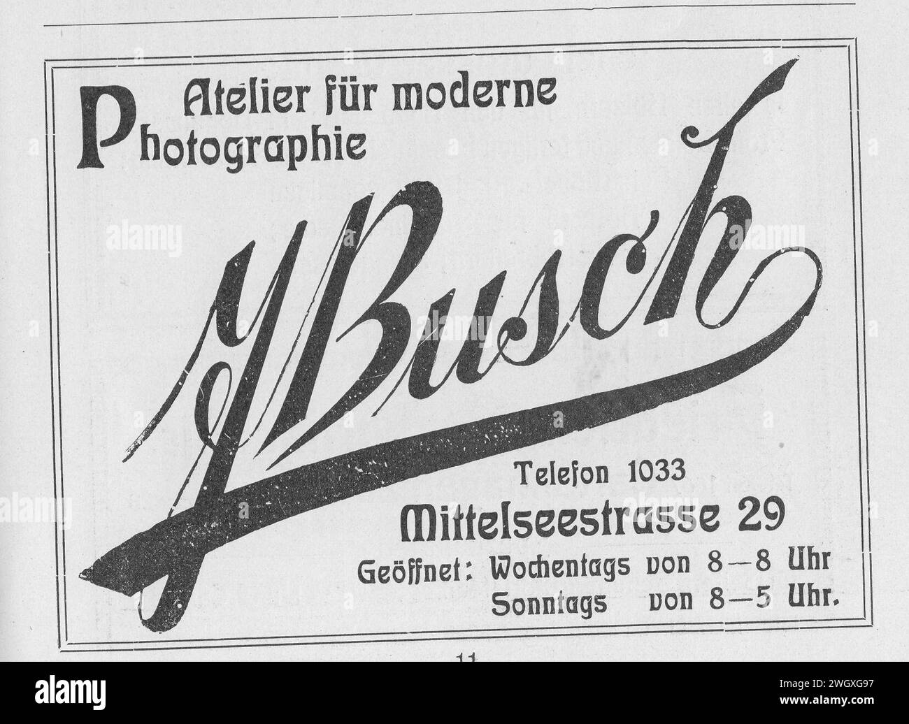 Atelier für moderne Photographie J. Busch, Offenbach a. M., Anzeige - OF Joest 1911 A11 (cropped). Stock Photo