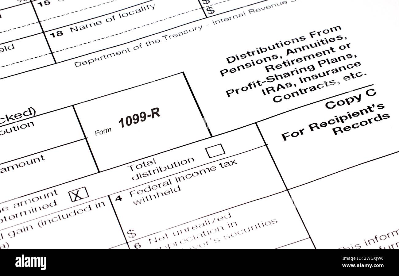 Form 1099-R Retirement Income tax reporting form Stock Photo