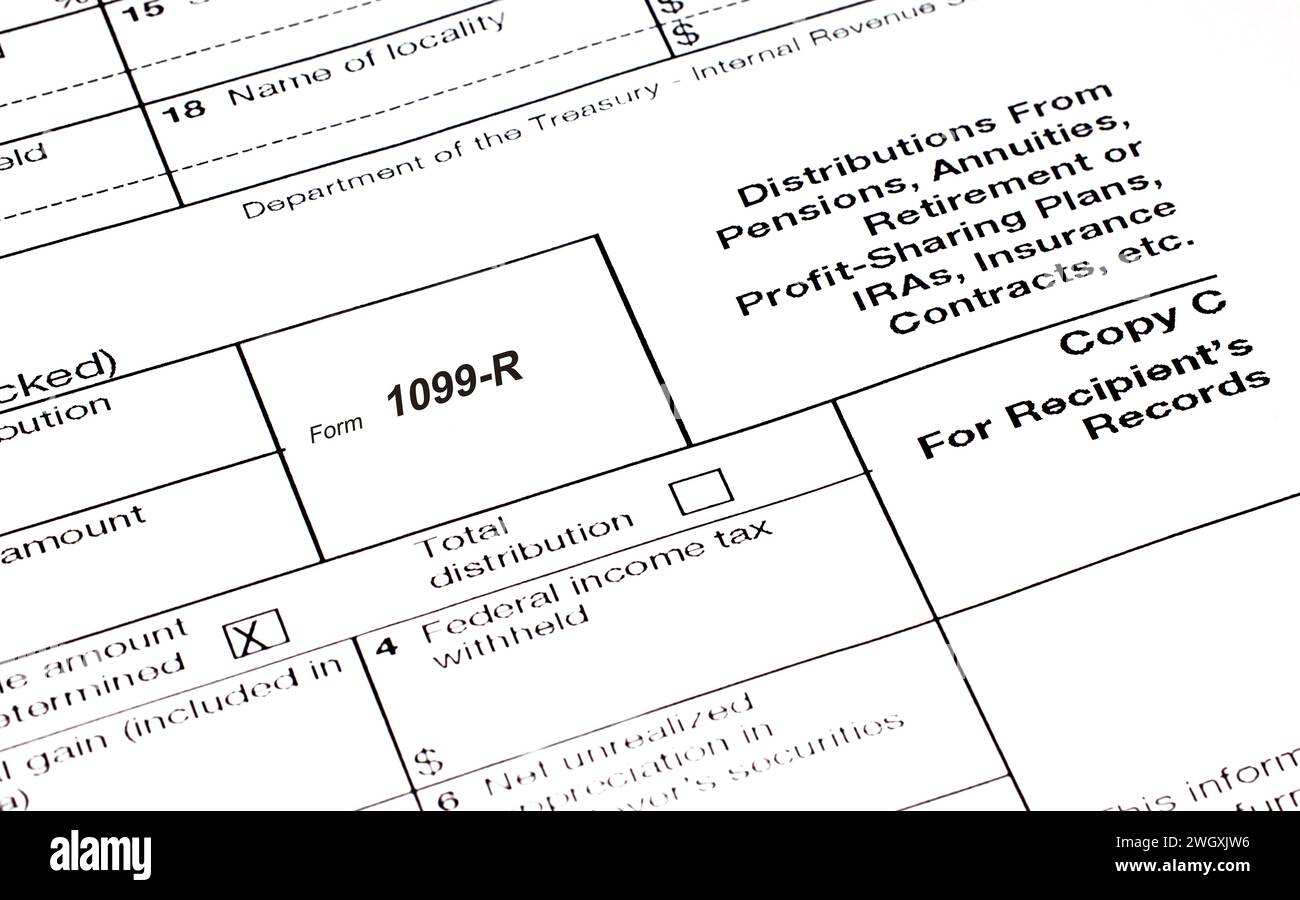 Form 1099R Retirement tax reporting form Stock Photo Alamy