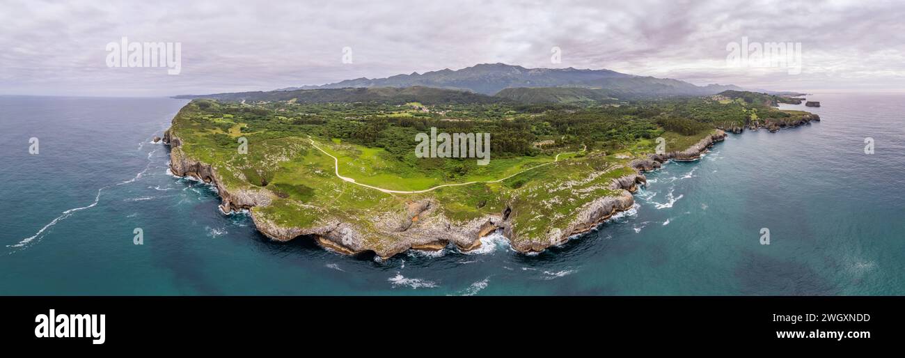 Panorama of area around jesters - bufones of arenillas, Spain near city Llanes in August 2023 Stock Photo