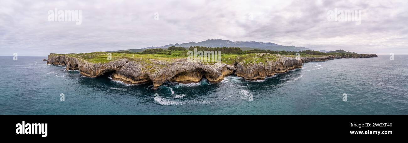 Panorama of area around jesters - bufones of arenillas, Spain near city Llanes in August 2023 Stock Photo