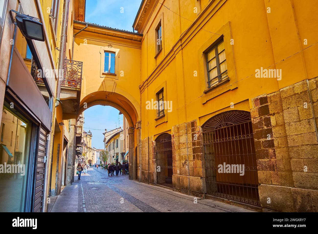 The arched pass on historic Corso Umberto I in old town of Lodi, Italy Stock Photo