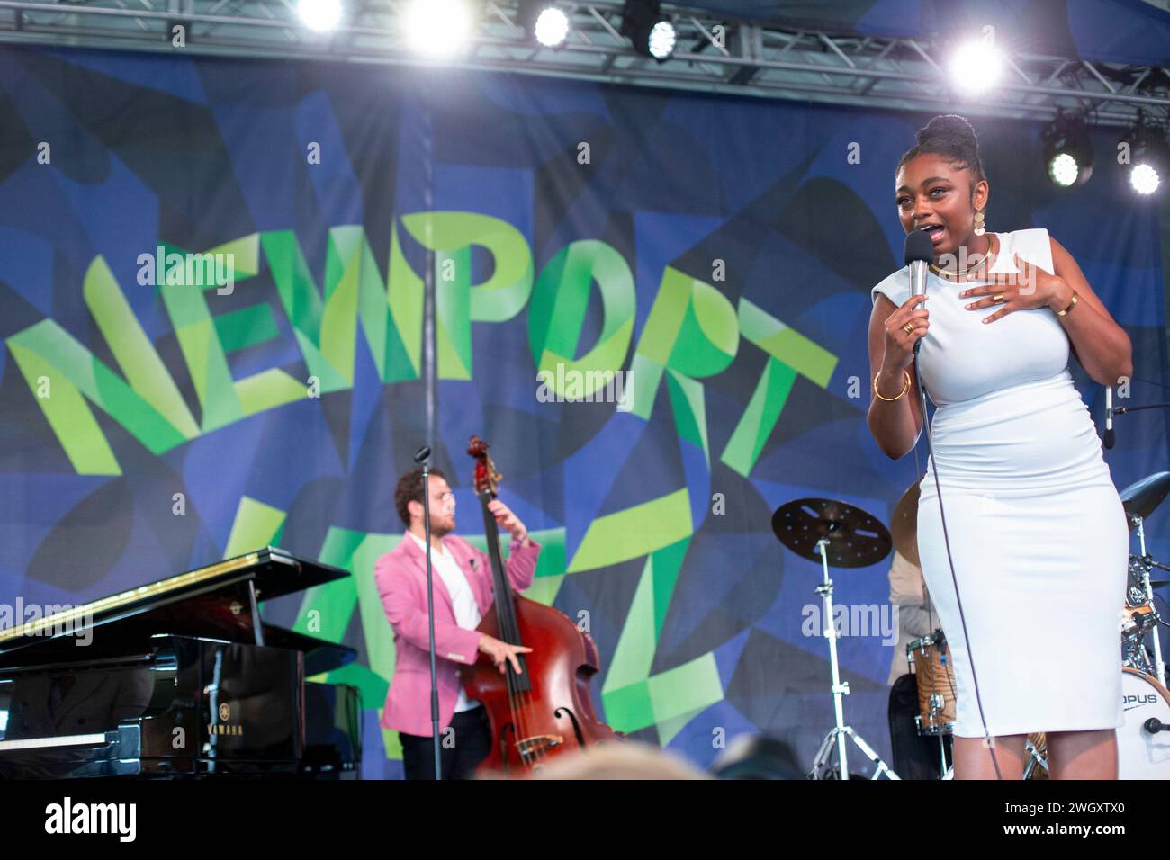 Samara Joy performs on the quad stage at the 2023 Newport Jazz Festival at Fort Adams in Newport