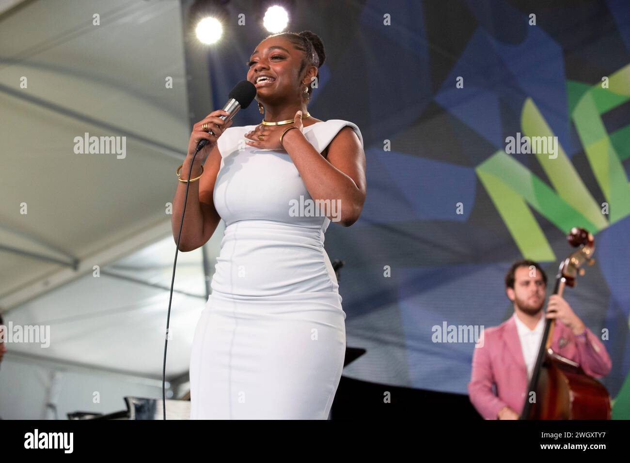 Samara Joy performs on the quad stage at the 2023 Newport Jazz Festival