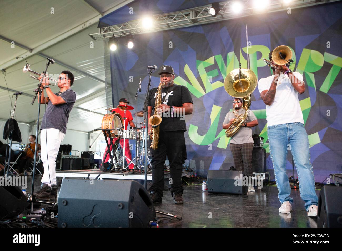 The Soul Rebels perform on the quad stage at the 2023 Newport Jazz Festival at Fort Adams in