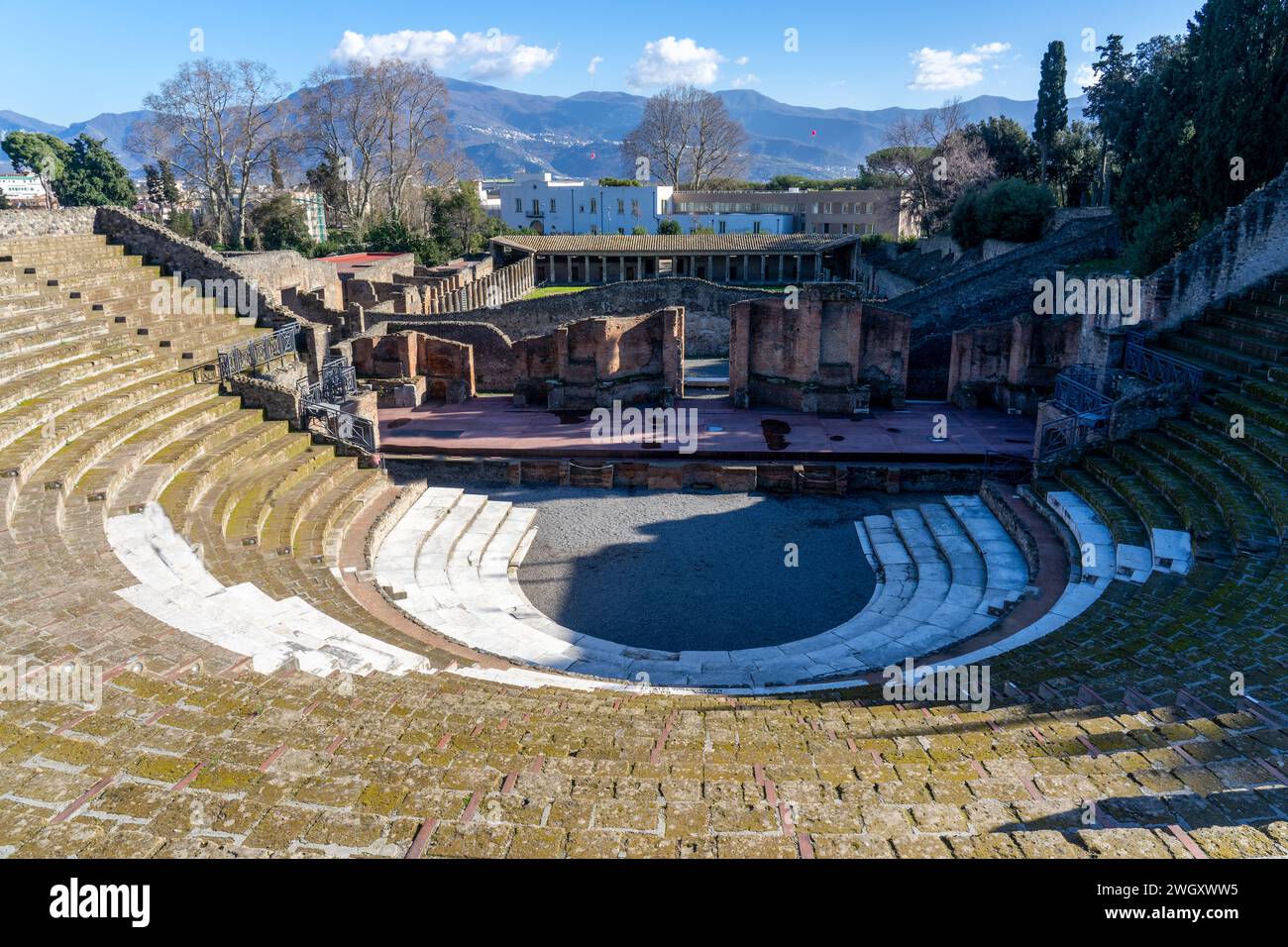 small theater, half shade and sun in pompeii archeological park.pompeii-naples. Stock Photo