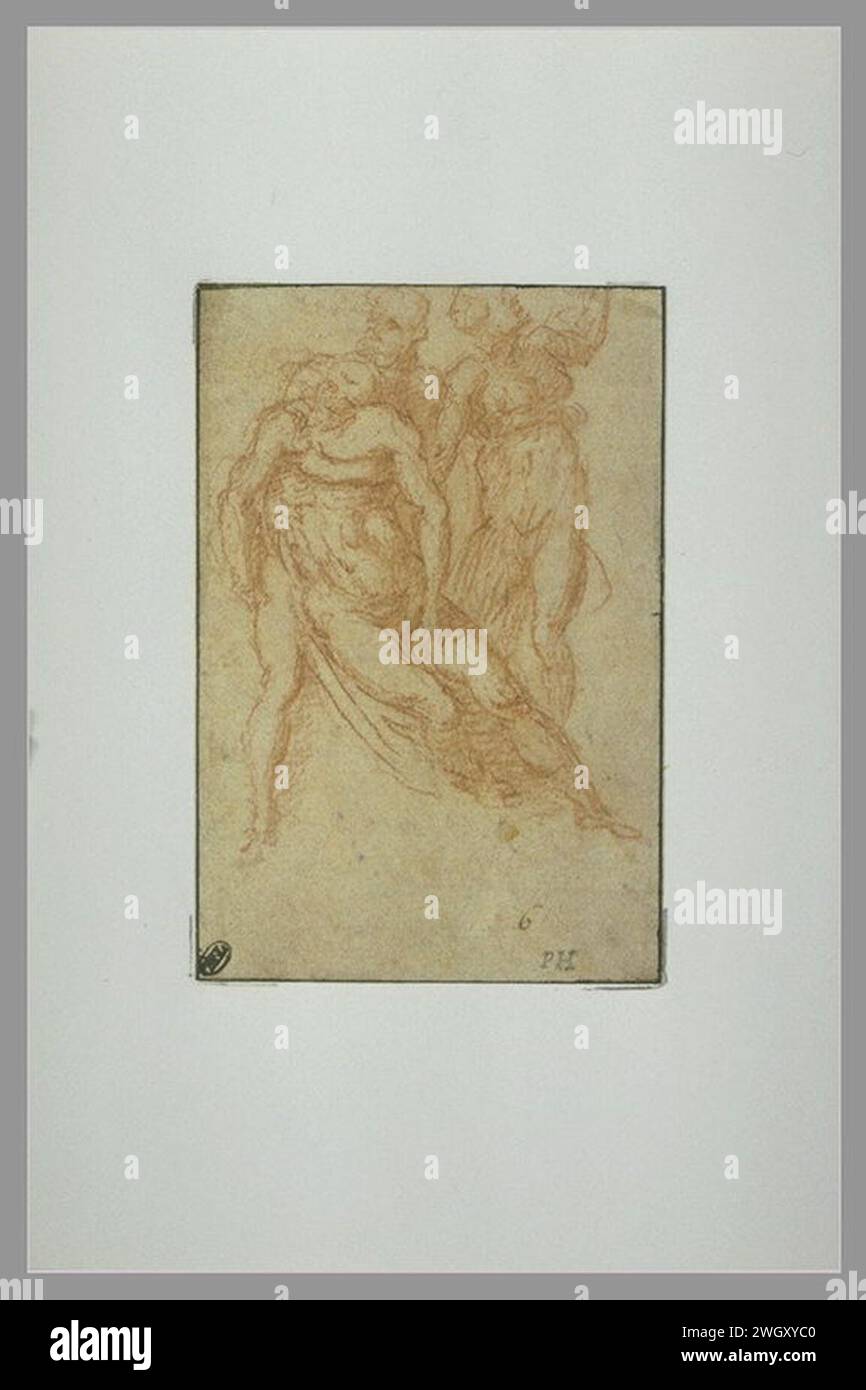 Attribué à BUONARROTI Michelangelo - Groupe de trois figures pour une composition de la descente de croix, INV 836, Recto. Stock Photo