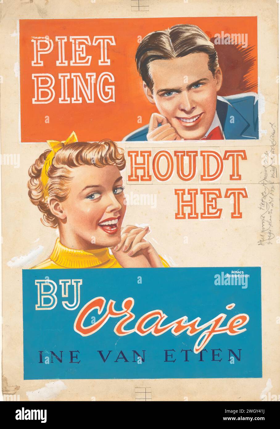Band design for: Ine van Etten, Piet Bing sticks to Oranje, 1954, in Or ...