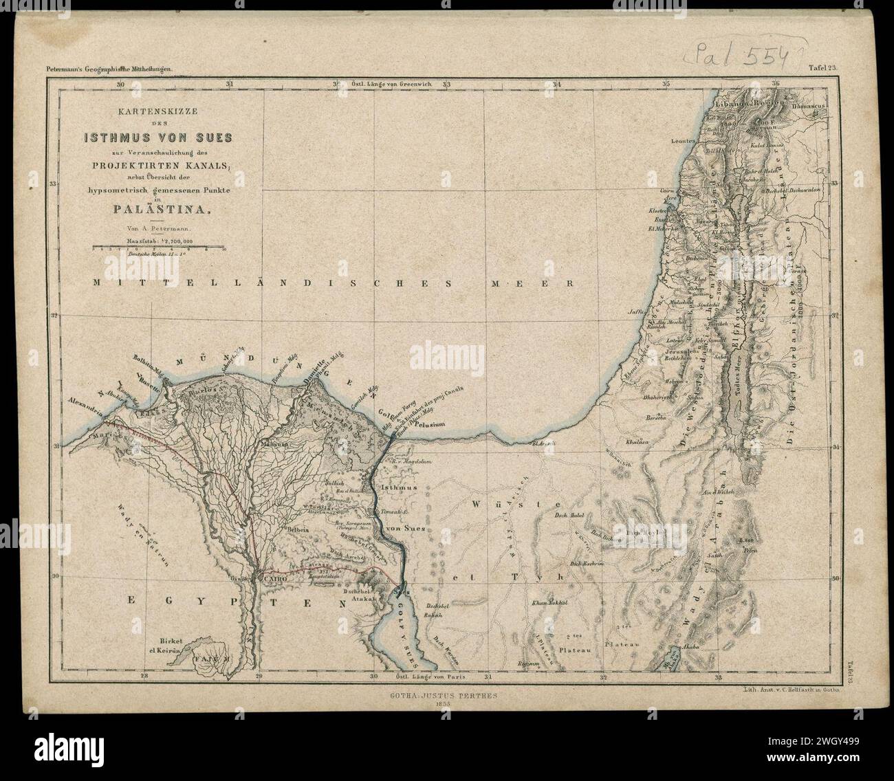 August Heinrich Petermann, Kartenskizze des Isthmus vom Suez zur ...