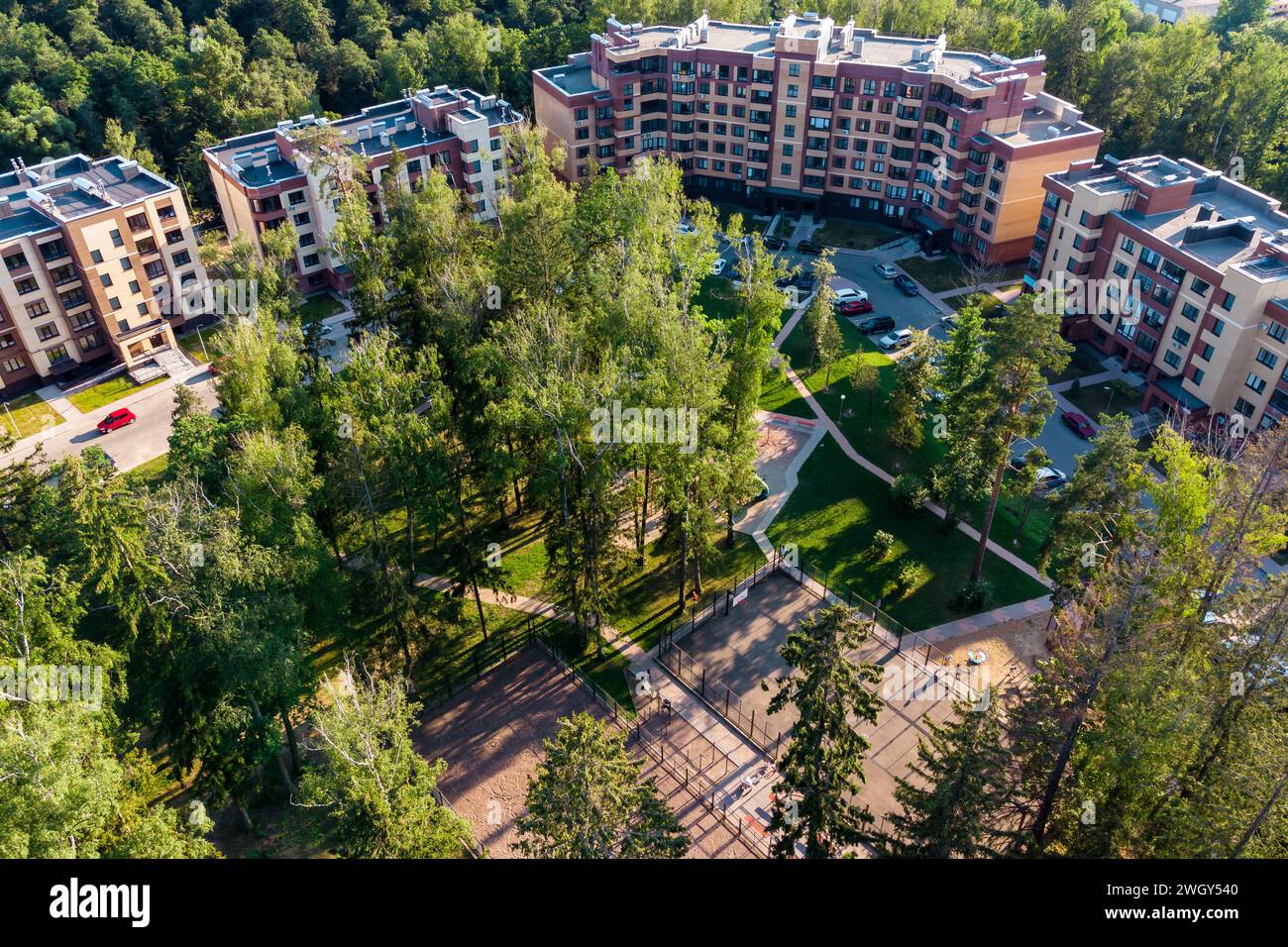 Aerial view of a park area inside a residential development Stock Photo