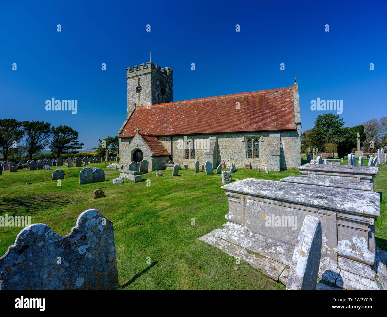 Chale, UK - April 20, 2023: St Andrew's Church, Chale, Isle of Wight Stock Photo