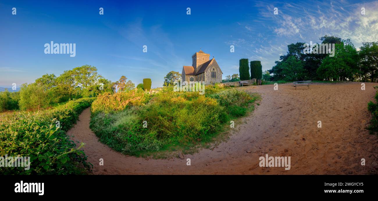 Guildford, UK - May 28, 2023:  Sunrise at St Martha's Church, Surrey Hills, UK Stock Photo