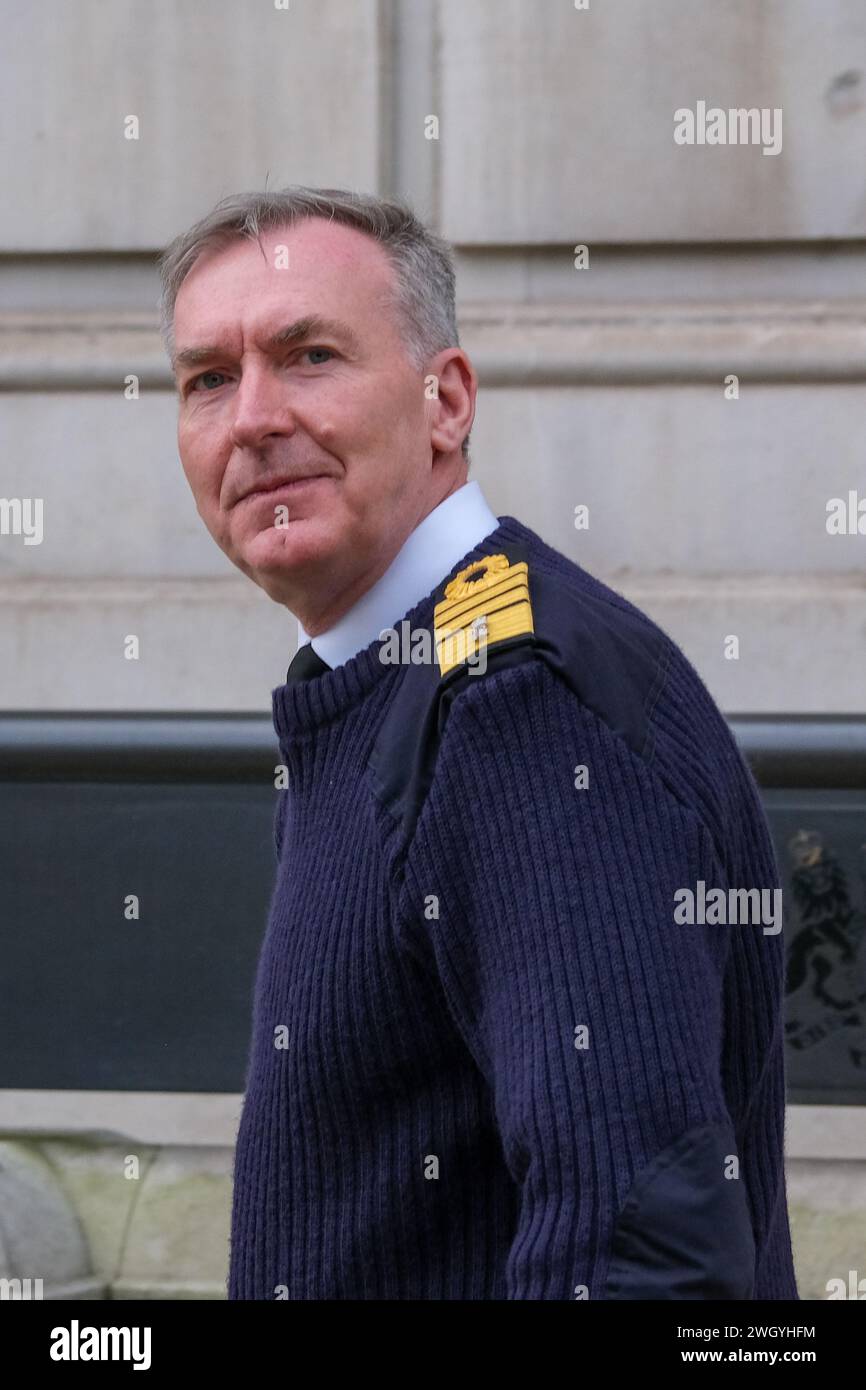 London, UK, 6th February, 2024. Chief of the Defence Staff, Admiral Sir Tony Radakin KCB ADC attends a meeting at the Cabinet Office. Credit: Eleventh Hour Photography/Alamy Live News Stock Photo