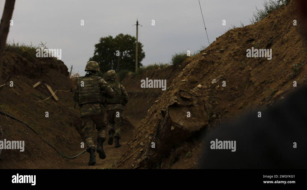 Azerbaijani soldiers fighting in Karabakh in trenches, 2023 (1 Stock ...