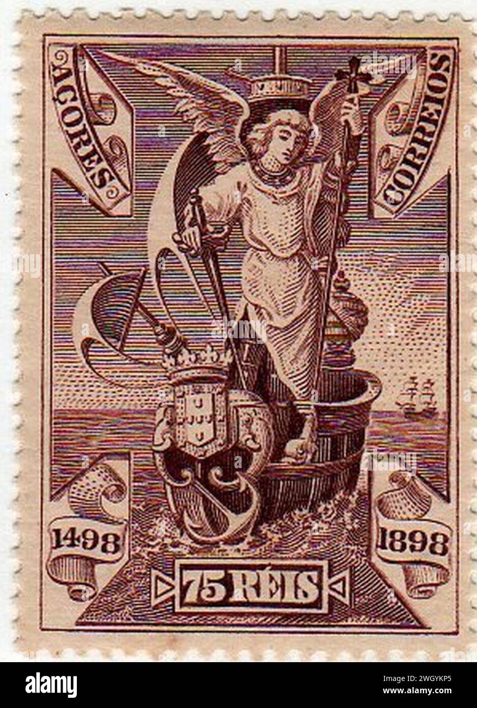 Azores 1898 Mi 95 stamp (Archangel Raphael -Patron of the fleet Stock ...
