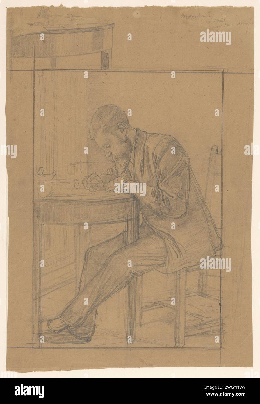 De engraver Raeder, Jan Veth, 1874 - 1925 drawing paper. pencil ...