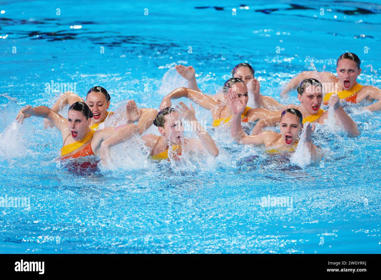 Doha, Qatar. 6th Feb, 2024. Spain team group (ESP) Artistic Swimming