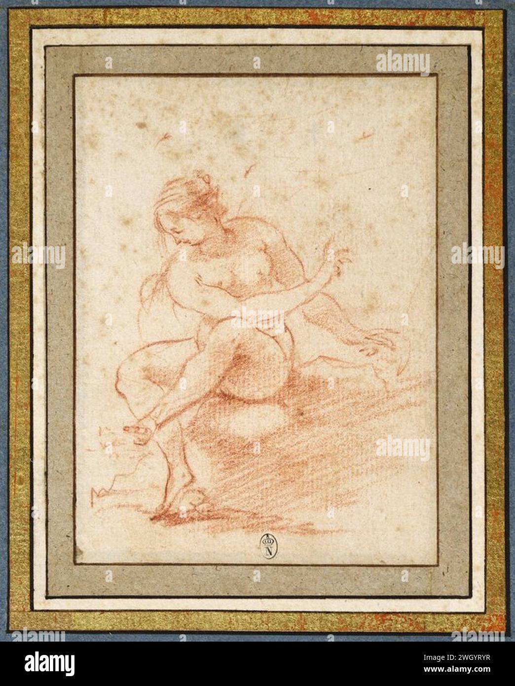 Baglione - Une femme nue, assise, paraissant regarder son pied gauche, INV 12356.B, Recto. Stock Photo