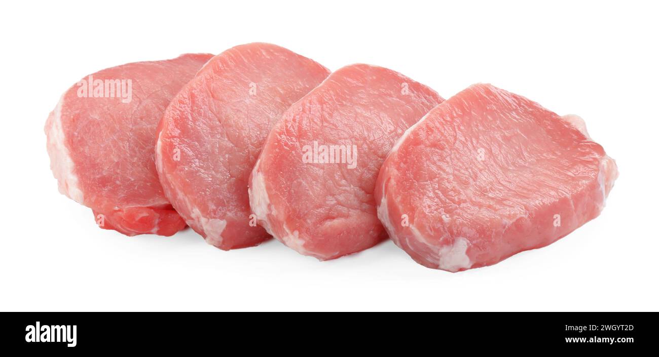 Pieces of raw pork meat isolated on white Stock Photo - Alamy