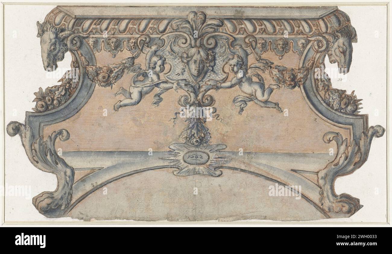 Design for a Louis XIV pant table, Anonymous, 1662 drawing   paper. ink. chalk pen / brush table Stock Photo
