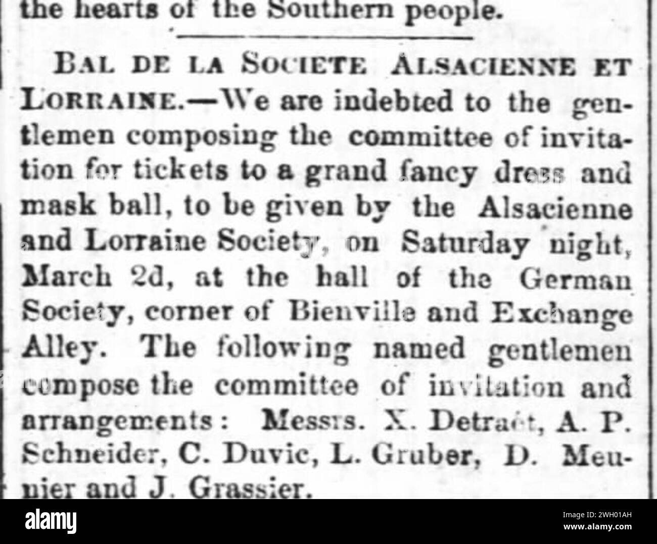 Bal de la Societe Alsacienne et Lorraine New Orleans 1867 Newspaper