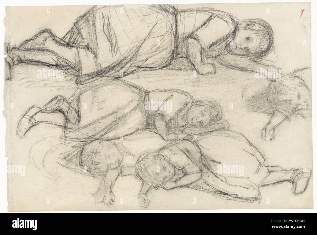 Studies of a lying girl, Joseph Israëls, 1834 - 1911 drawing   paper. chalk Stock Photo