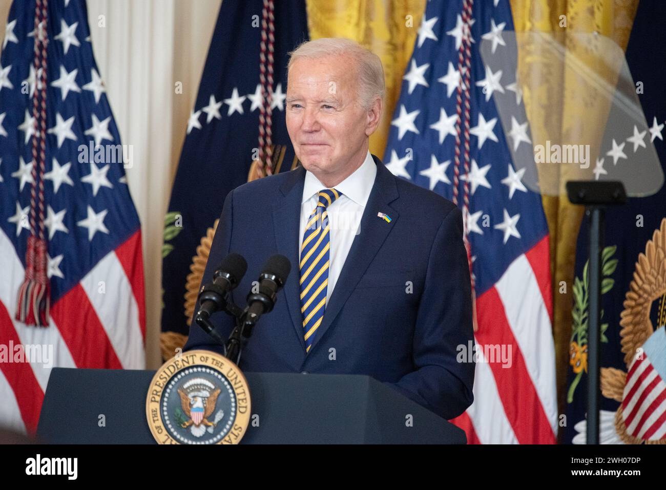 United States President Joe Biden delivers remarks at the Black History Month Reception at the White House in Washington, DC on Tuesday, February 6, 2024.Credit: Annabelle Gordon/Pool via CNP/MediaPunch Stock Photo