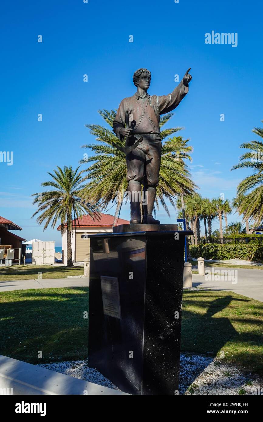 Statue of Theodoros Griego, also known as Don Teodoro, the first Greek to set foot in America, on April 14 1528, at Clearwater, Florida Stock Photo