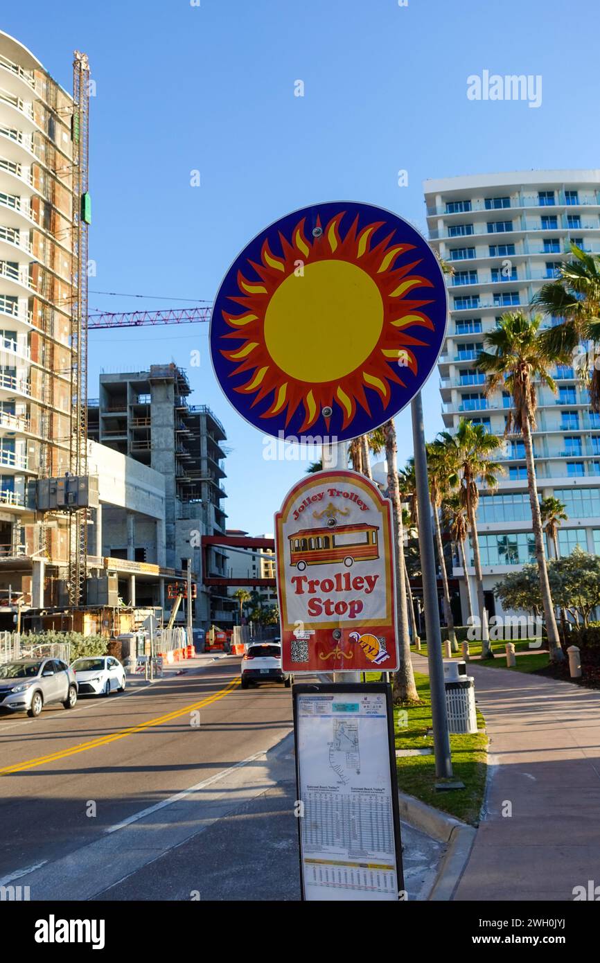 Tourist trolley stop in Clearwater, Florida Stock Photo - Alamy