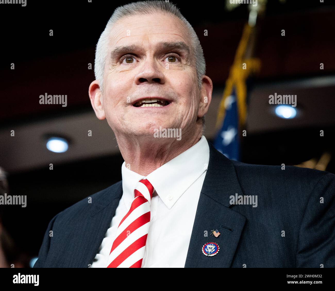 Washington, United States. 06th Feb, 2024. U.S. Representative Matt Rosendale (R-MT) speaking about a House resolution declaring that former President Donald Trump (R) did not engage in an insurrection against the United States at the U.S. Capitol. Credit: SOPA Images Limited/Alamy Live News Stock Photo