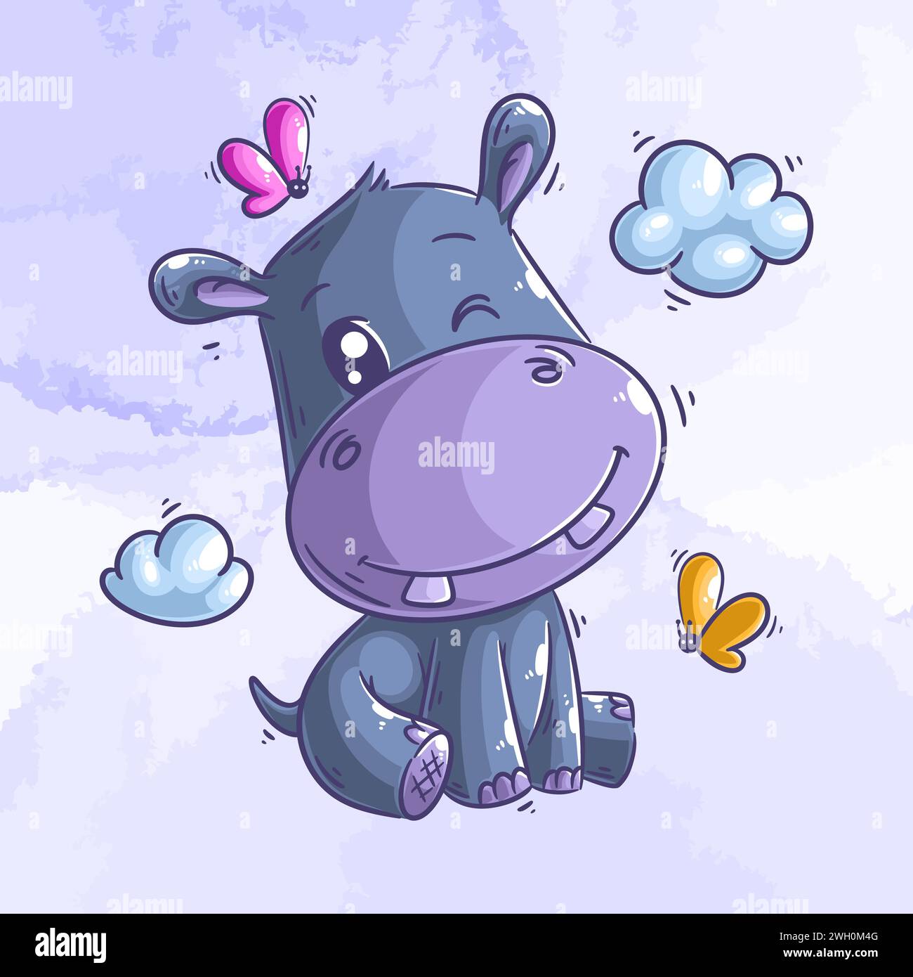 Cute hippo is sitting cartoon vector Stock Vector