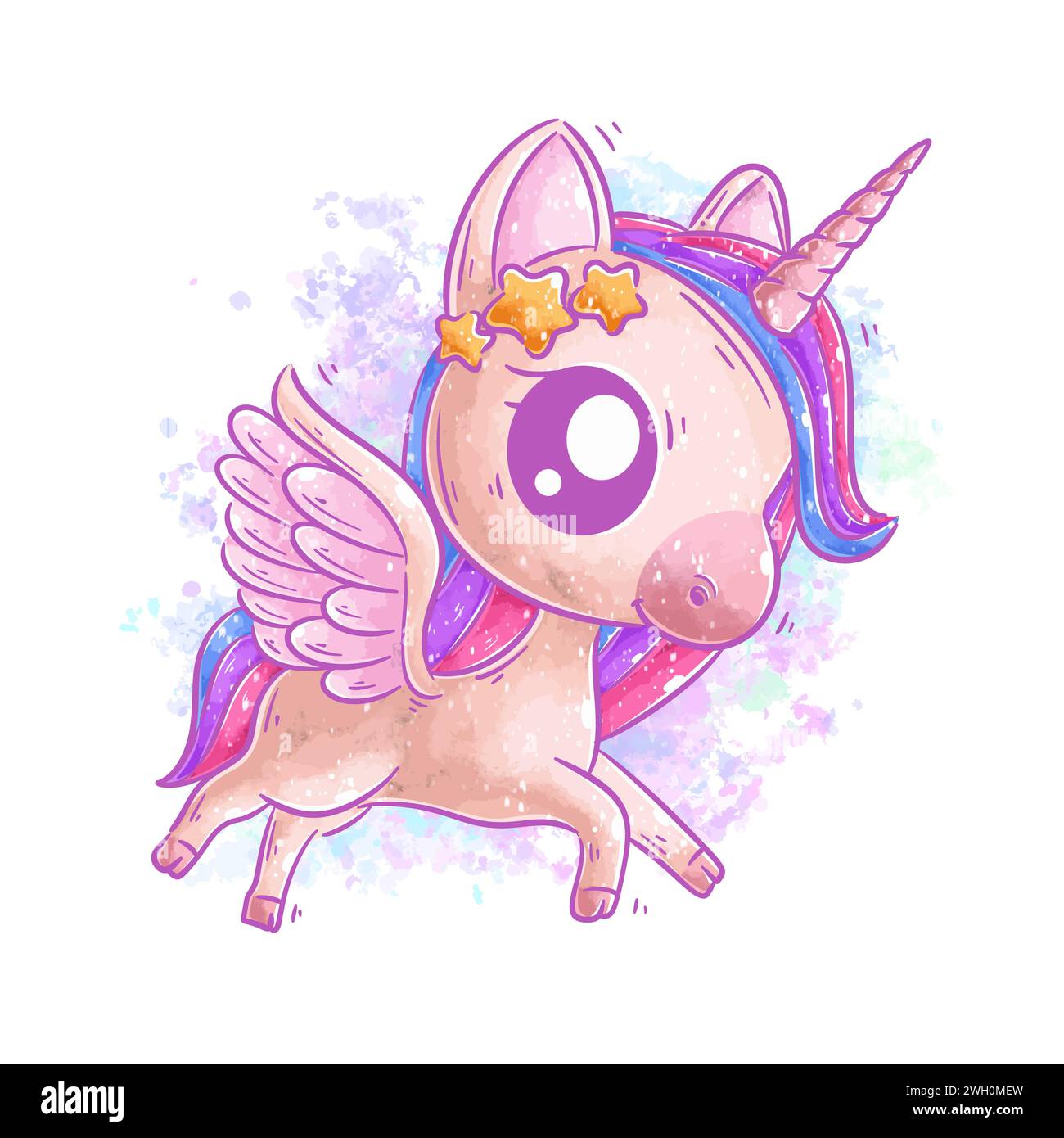 Cute unicorn is flying cartoon vector Stock Vector
