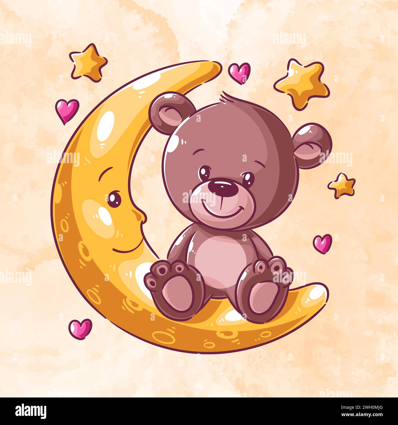 Cute bear sitting on the moon cartoon vector Stock Vector