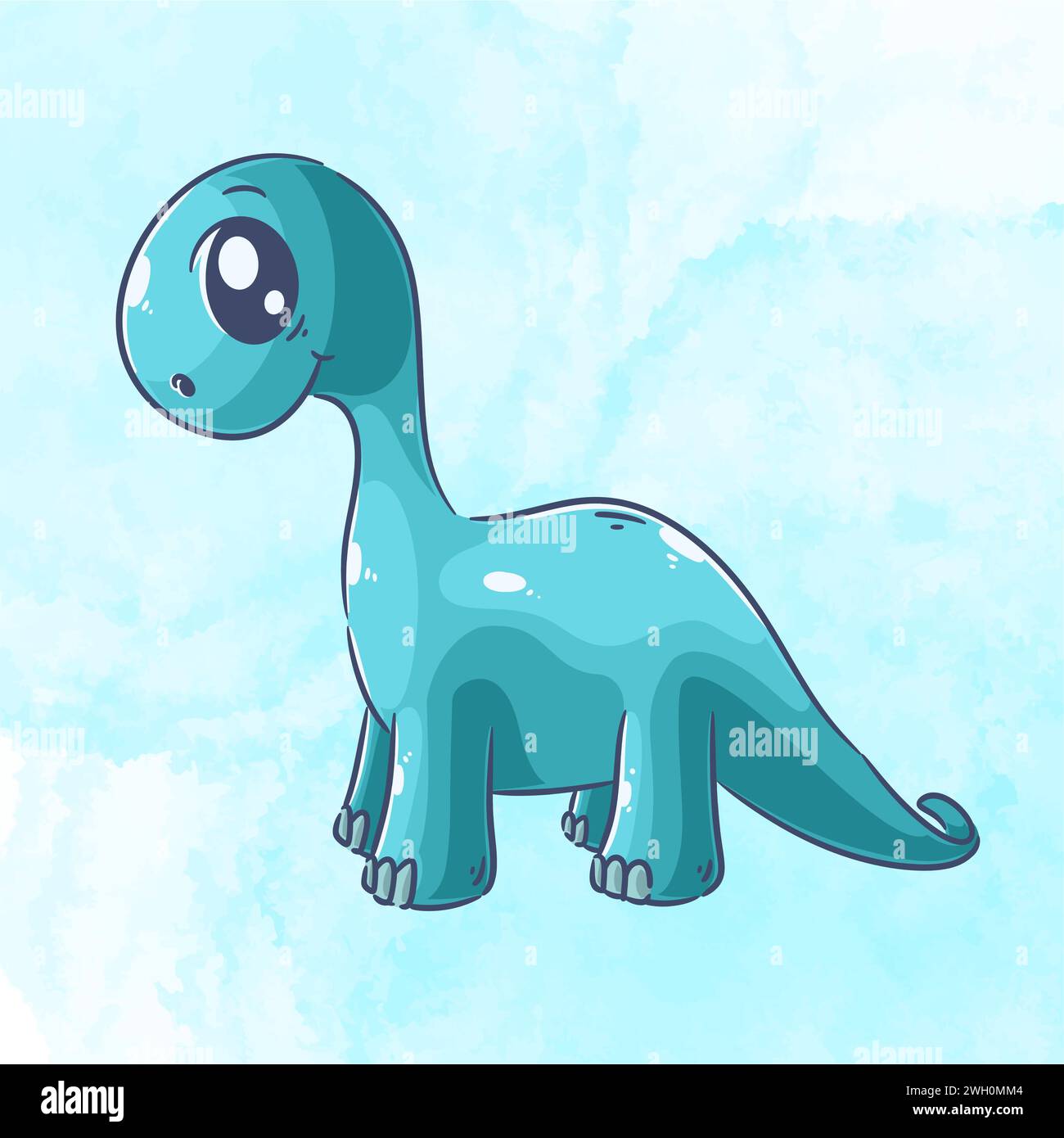 Cute green brachiosaurus cartoon vector Stock Vector