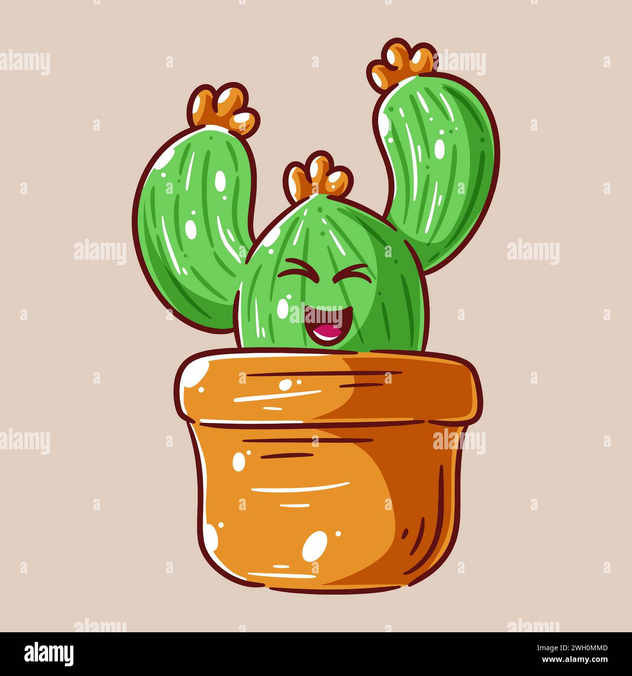 Cute cactus having facial expression with pot Stock Vector