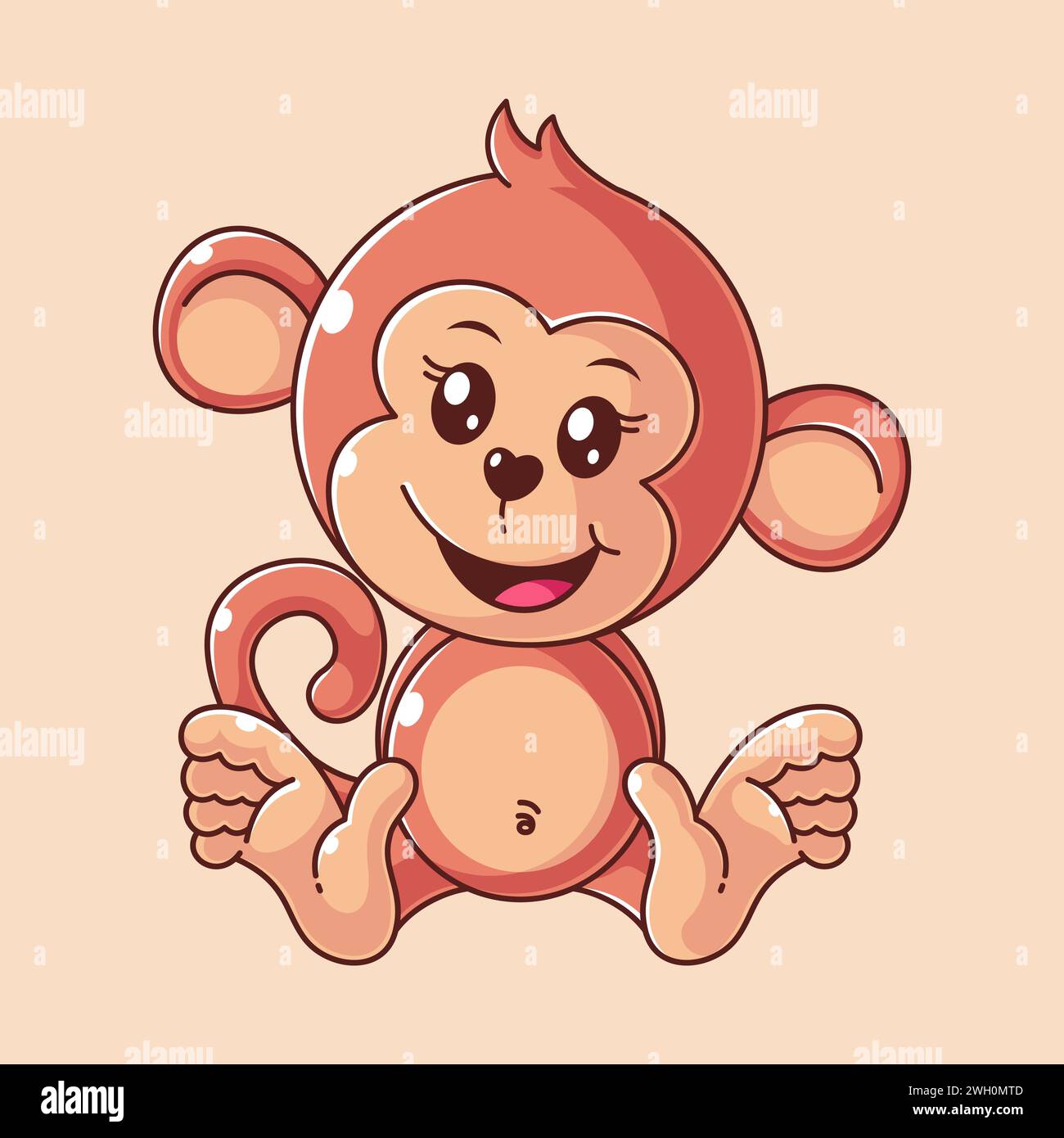Cute monkey sitting in cartoon style Stock Vector Image & Art - Alamy