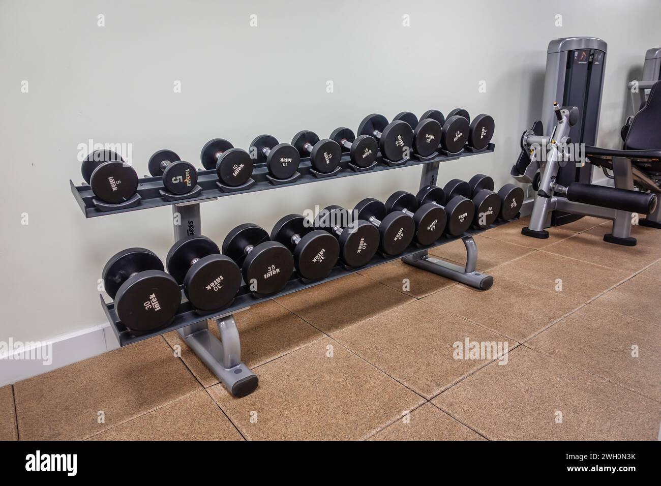 Empty hotel gym or fitness center with no one around Stock Photo