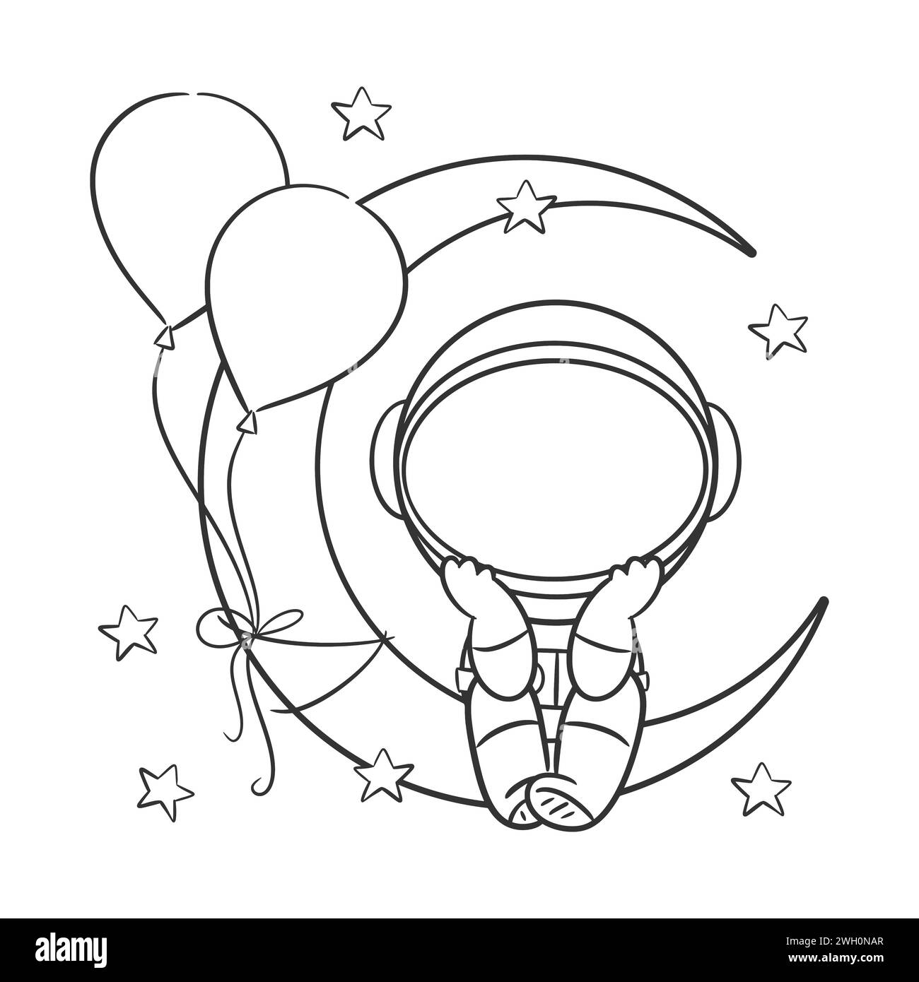Astronauts are on the moon with balloons for coloring Stock Vector
