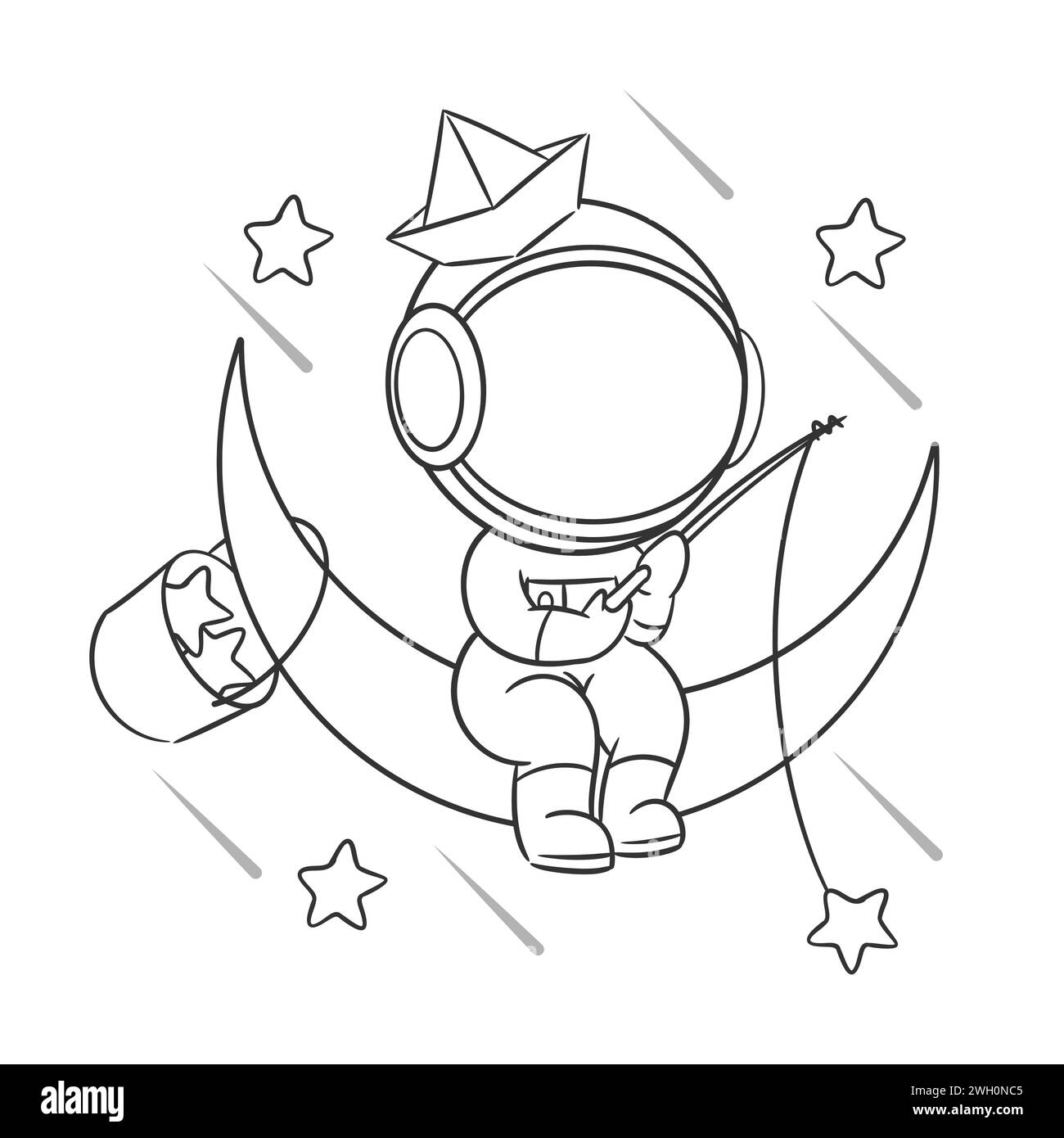 Astronauts are fishing for star for coloring Stock Vector