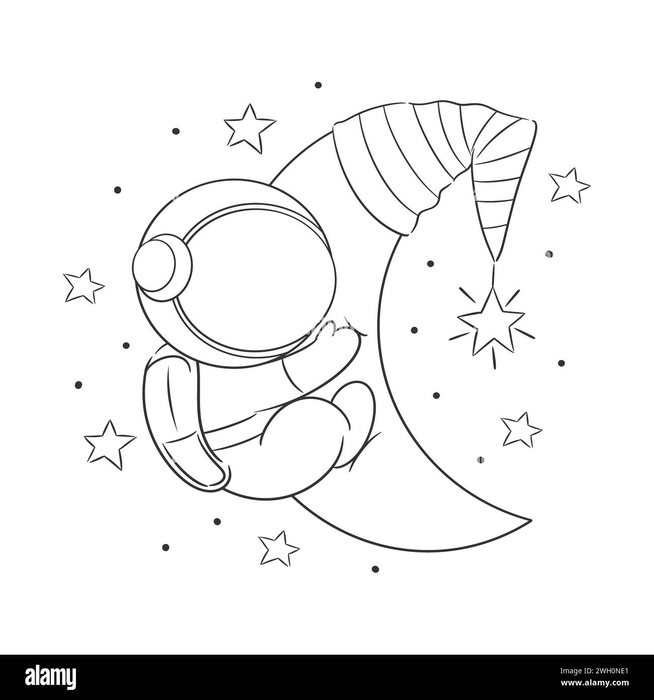 Astronauts are on the moon sleeping for coloring Stock Vector