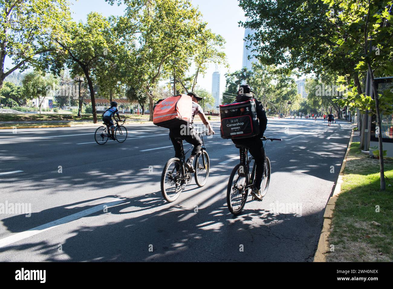 Ciclo Recreo Vía in Santiago de Chile turns streets into car-free pedestrian circuits for sports, recreation, and community gatherings. Stock Photo