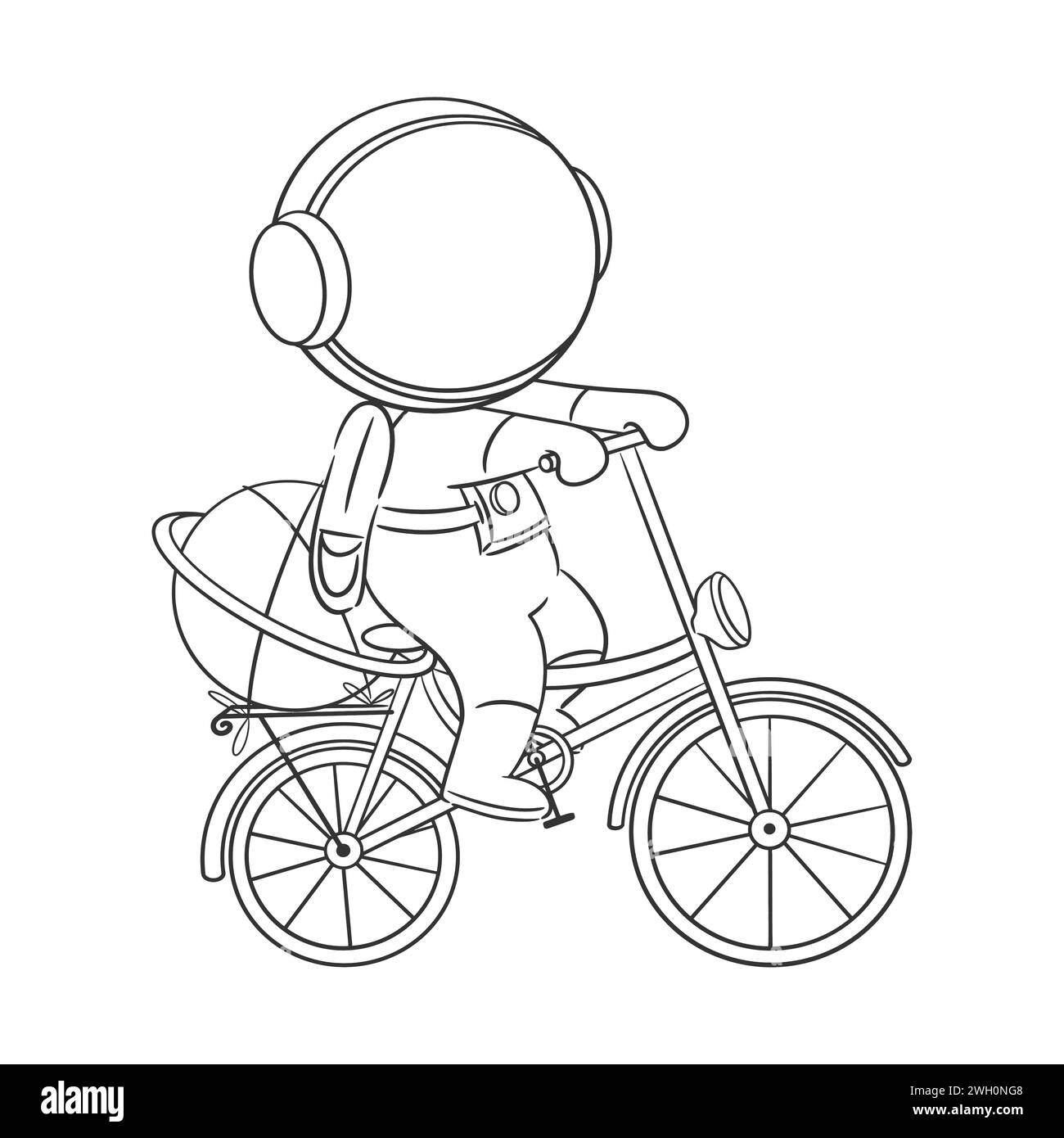 Astronaut is riding a bicycle for coloring Stock Vector
