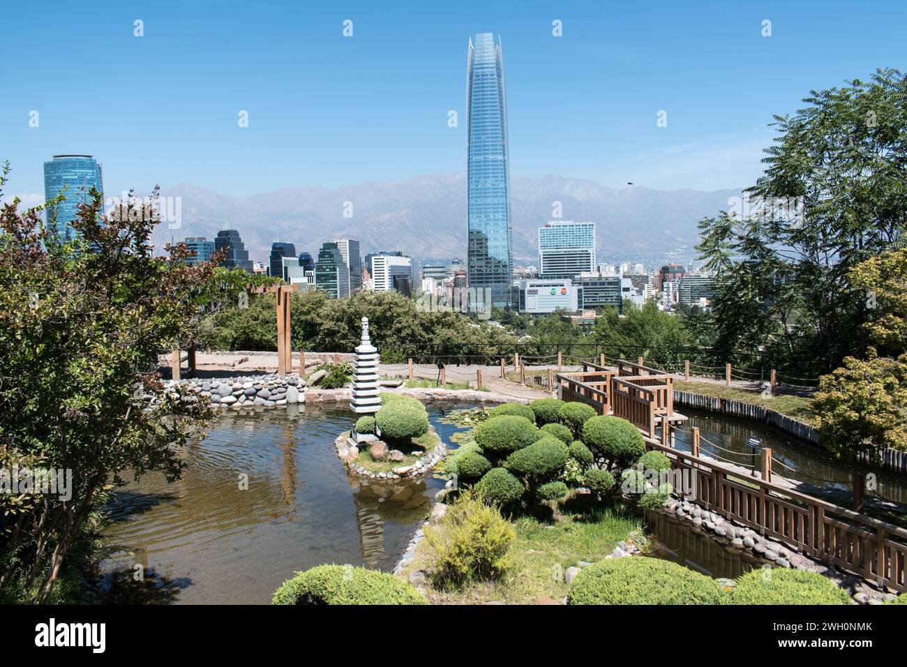 Panoramic view of the Japanese Garden and the city buildings of ...