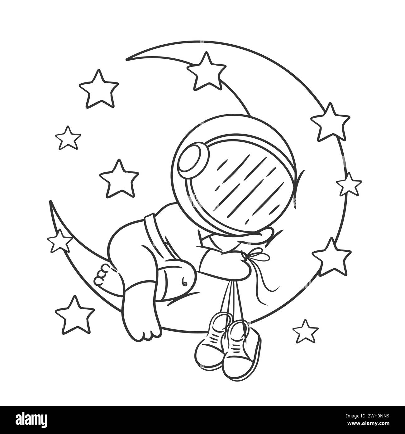 Astronauts are on the moon and sleeping for coloring Stock Vector